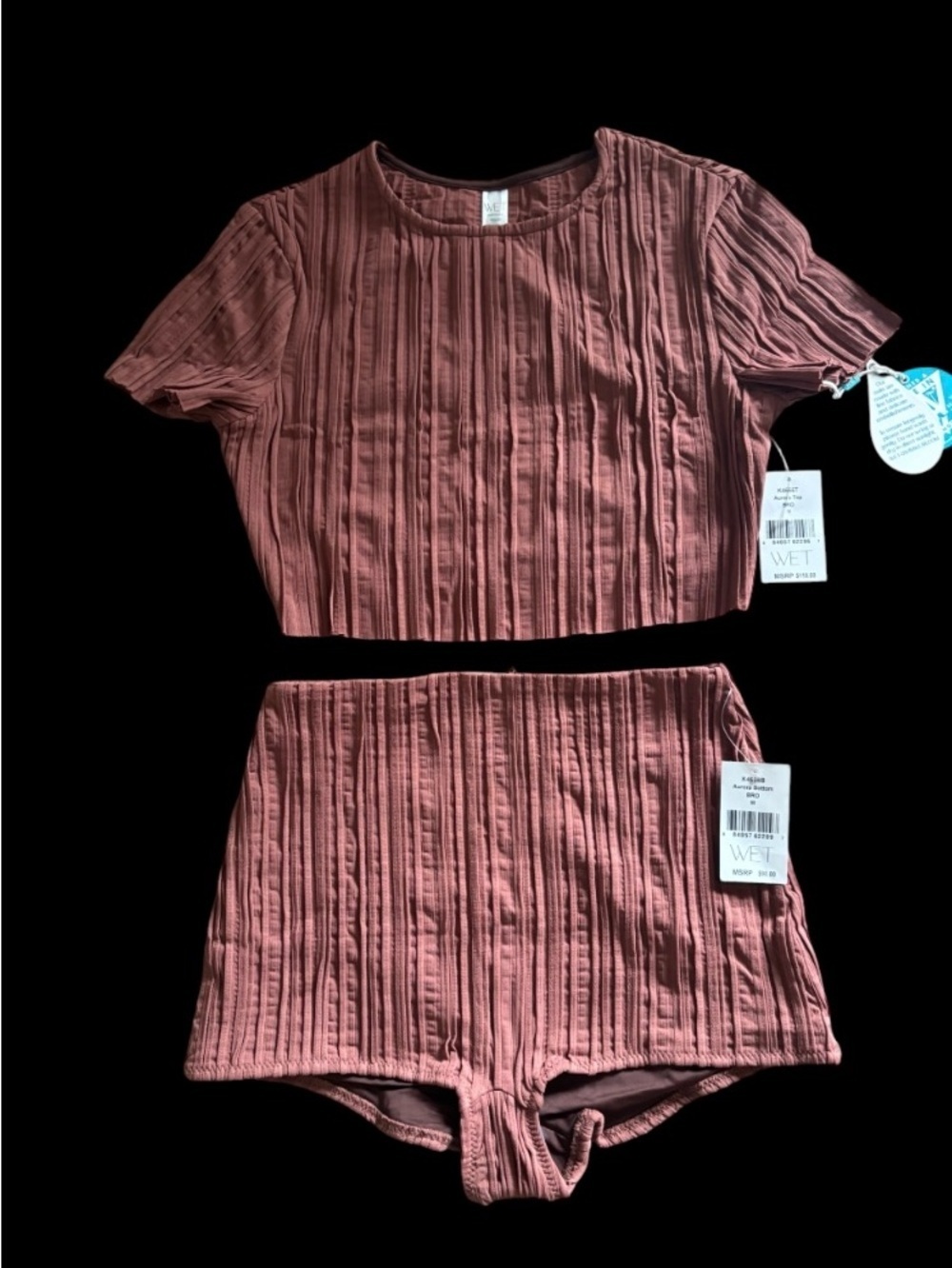 WET Swim Aurora Ribbed Crop Top & High-Waist Shorts NWT
